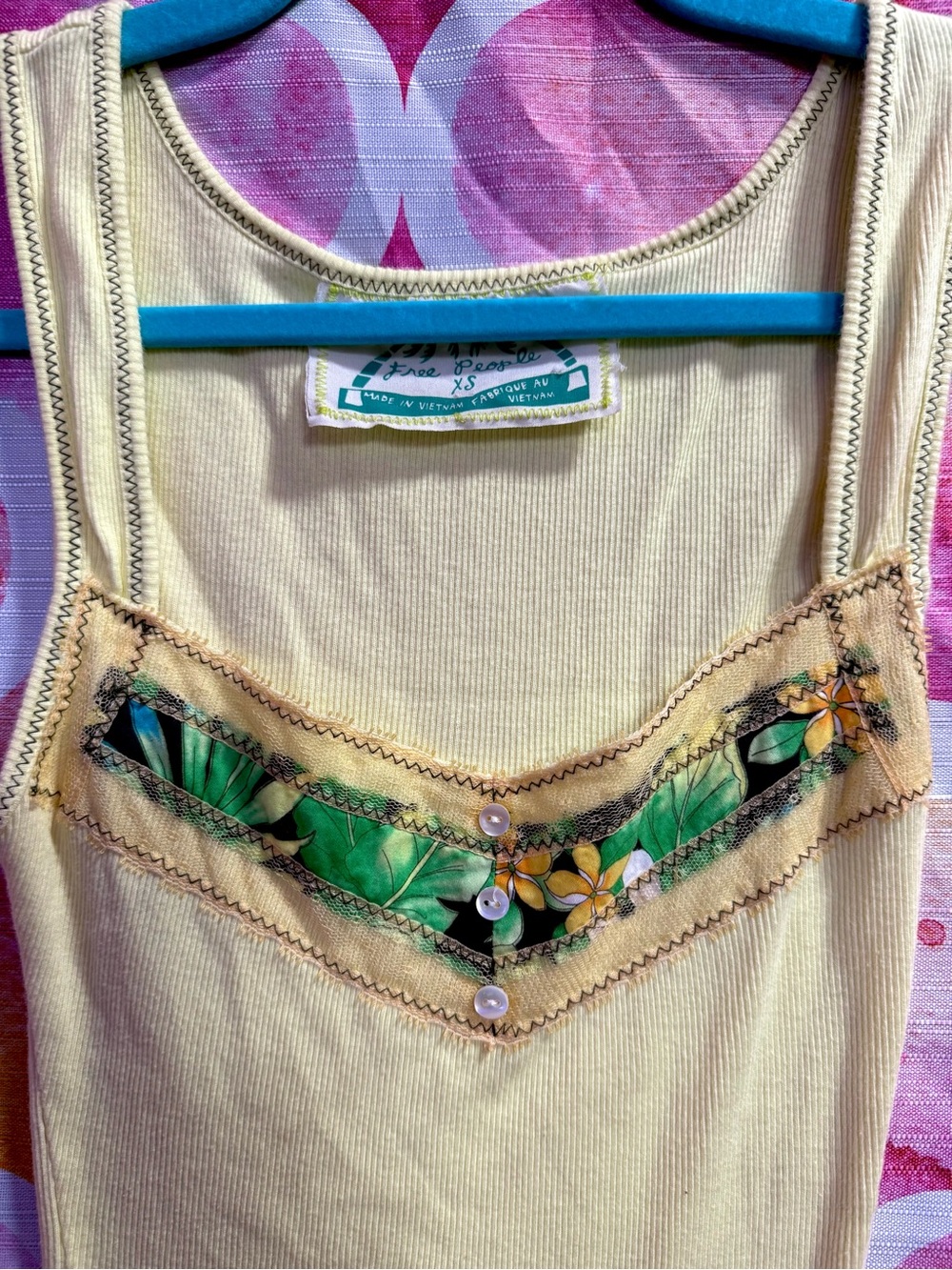 Yellow Free People vintage zig-zag ribbed tank top RARE